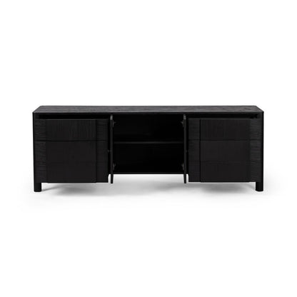 Brushed Ebony Black Oak Wood Media Console Storage Cabinet 78 inch