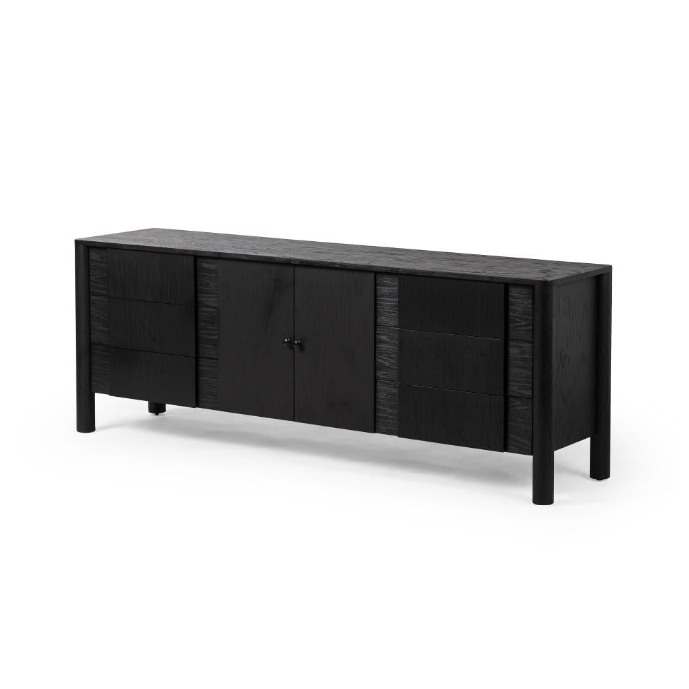 Brushed Ebony Black Oak Wood Media Console Storage Cabinet 78 inch