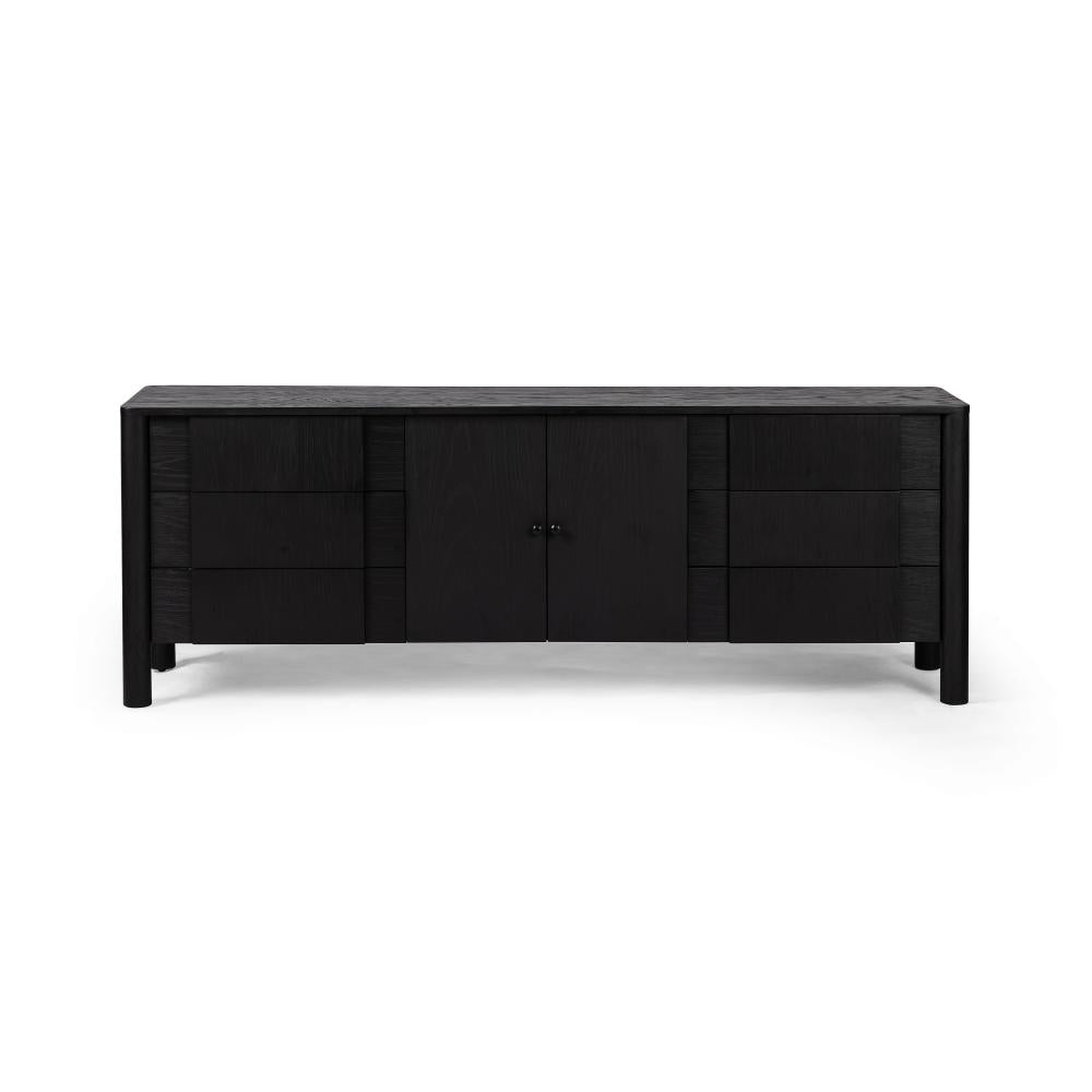 Brushed Ebony Black Oak Wood Media Console Storage Cabinet 78 inch