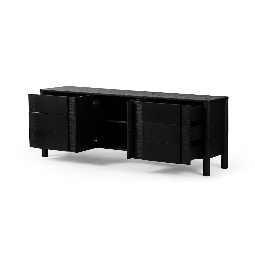 Brushed Ebony Black Oak Wood Media Console Storage Cabinet 78 inch