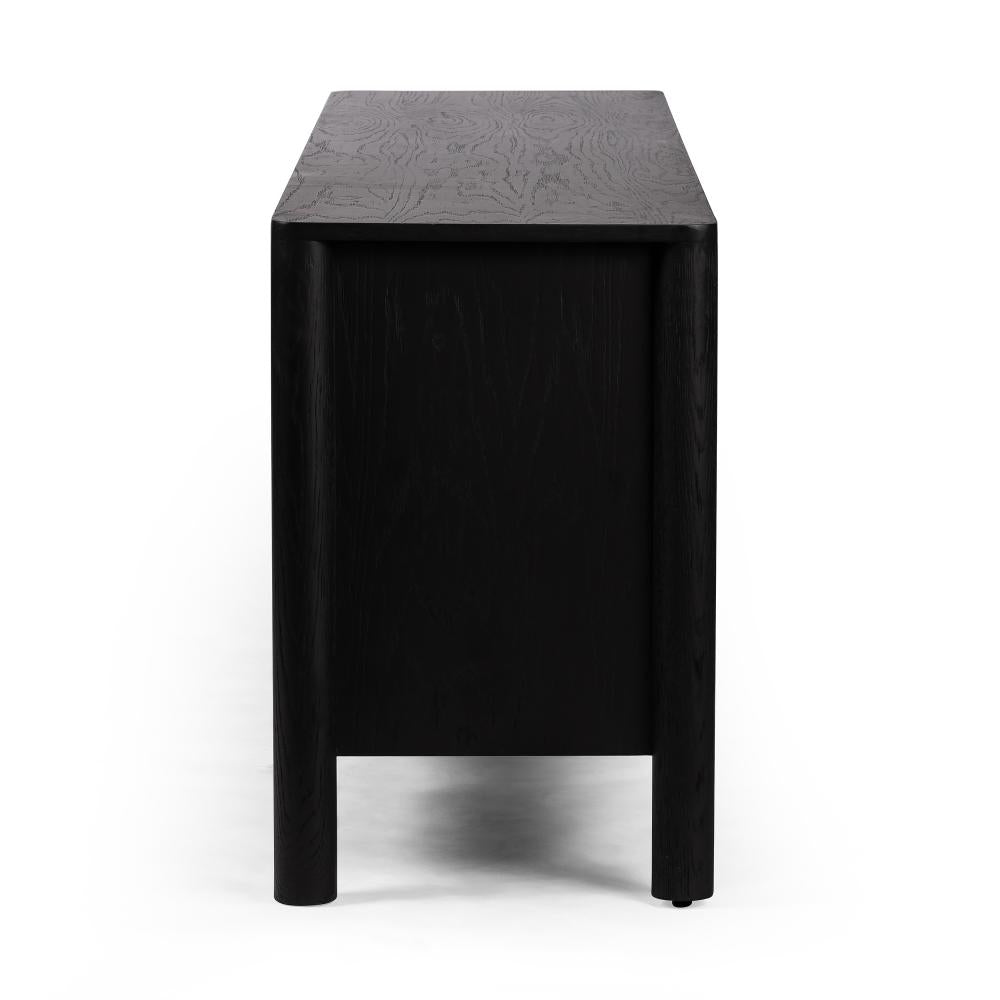 Brushed Ebony Black Oak Wood Media Console Storage Cabinet 78 inch