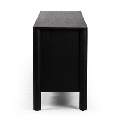 Brushed Ebony Black Oak Wood Media Console Storage Cabinet 78 inch