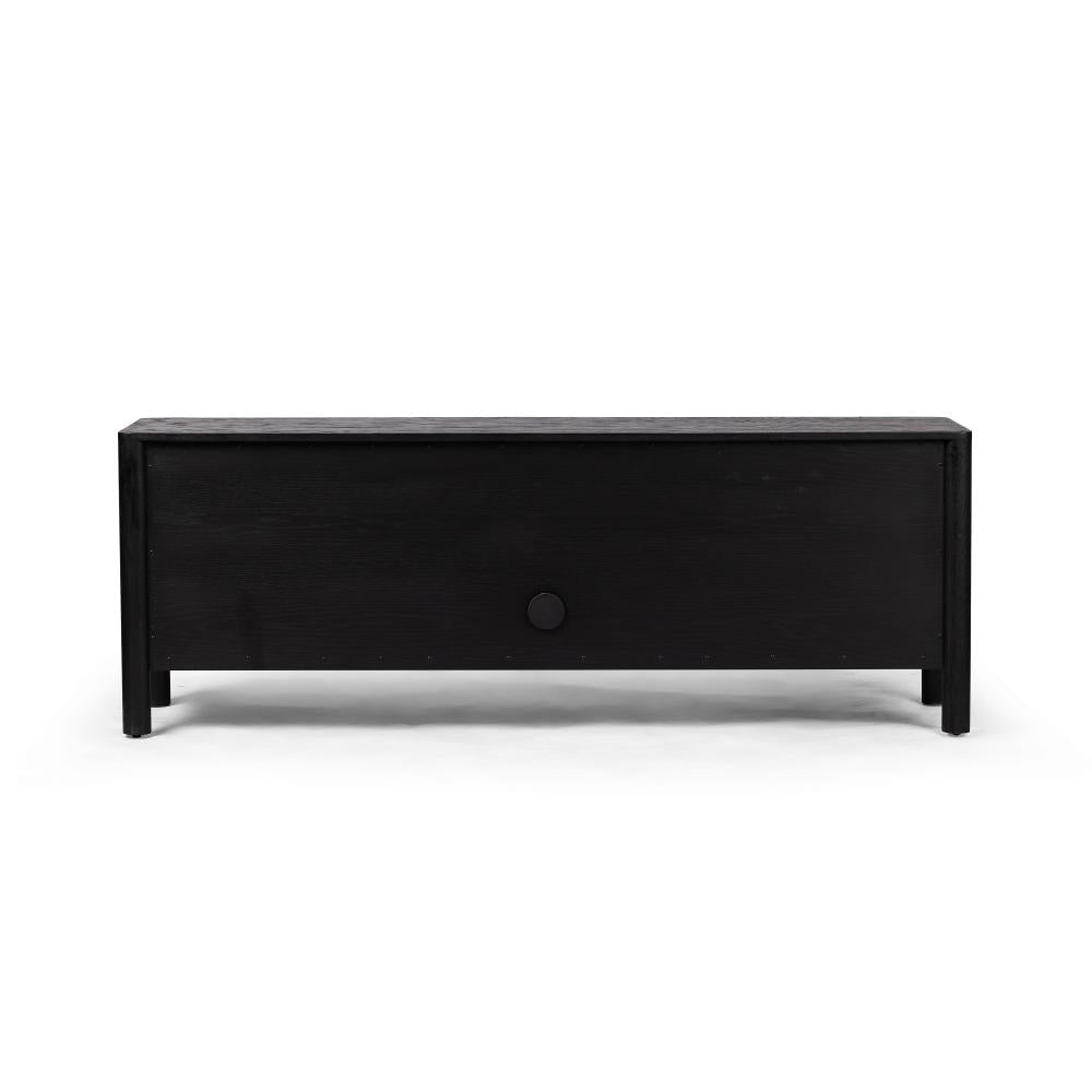 Brushed Ebony Black Oak Wood Media Console Storage Cabinet 78 inch