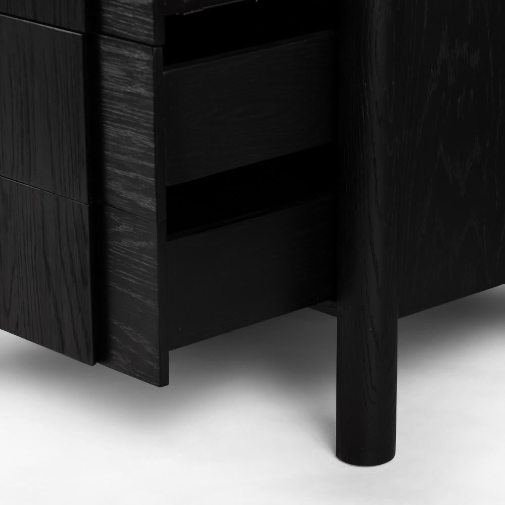 Brushed Ebony Black Oak Wood Media Console Storage Cabinet 78 inch