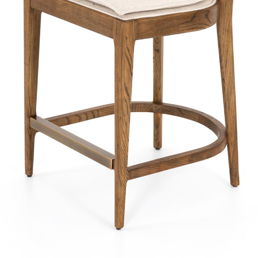 Cane Back Armless Counter Stool Solid Wood Performance Fabric Linen Cushion