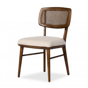 Cane Back Dining Chair with Off White Performance Fabric Seat