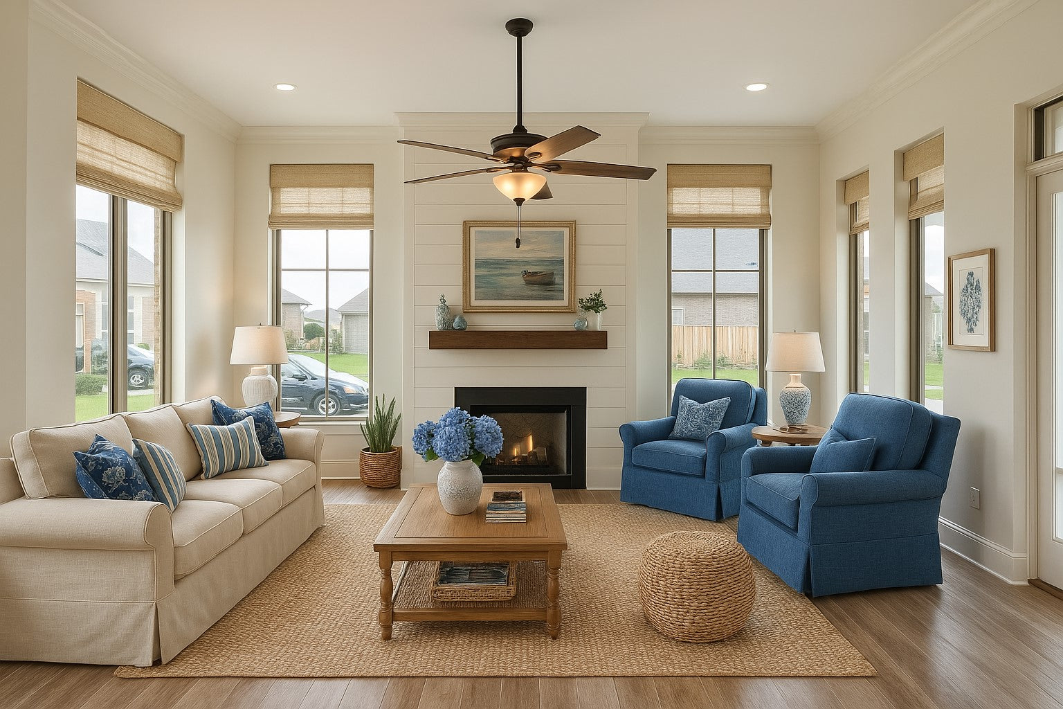 Cape May Casual Traditional Coastal Living Room Rendering