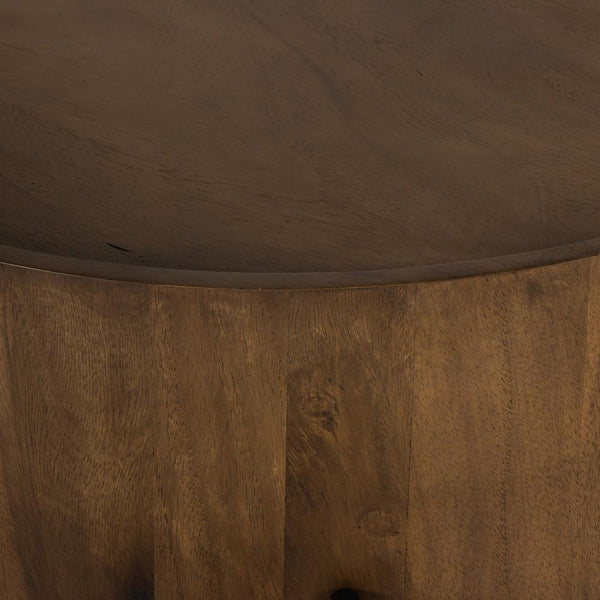 Caramel Guanacaste Wood Drum Style Round Coffee Table Metal Legs 40 inch