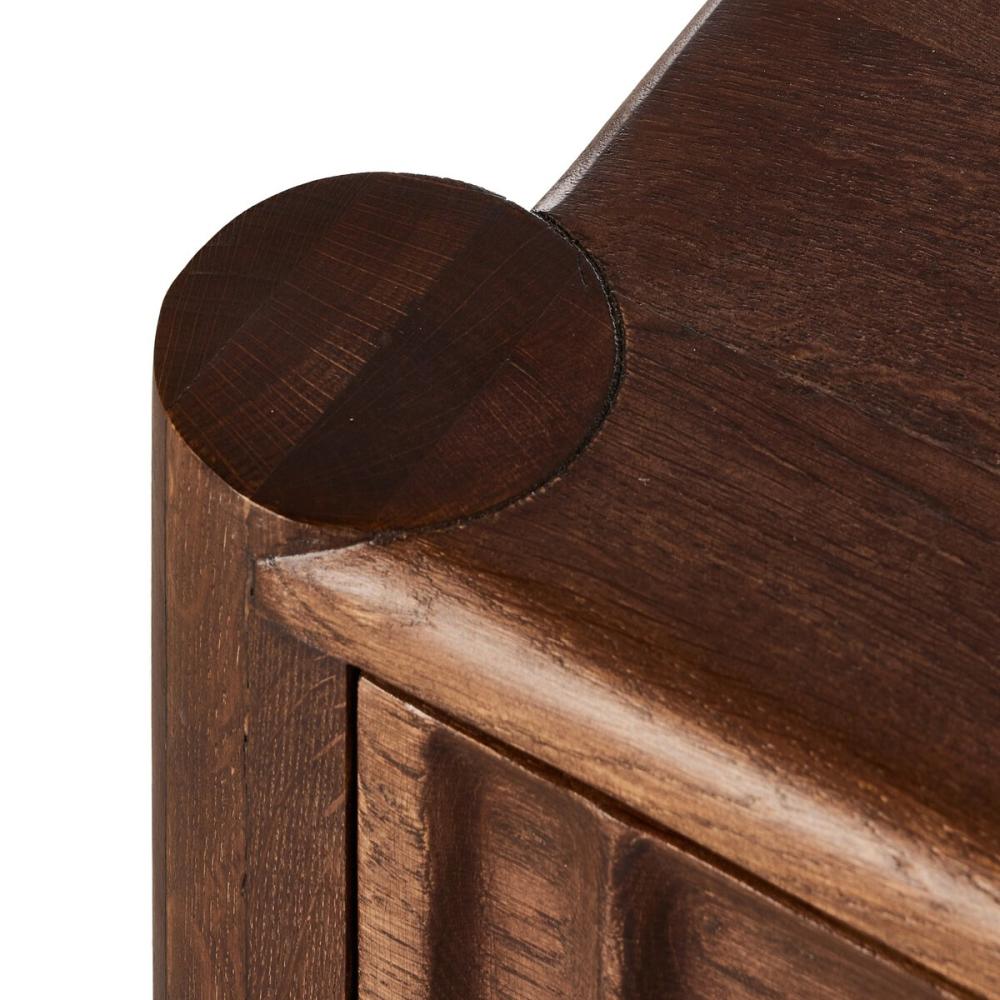 Carved Cocoa Brown Solid Oak Wood 2 Drawer Nightstand 32 inch