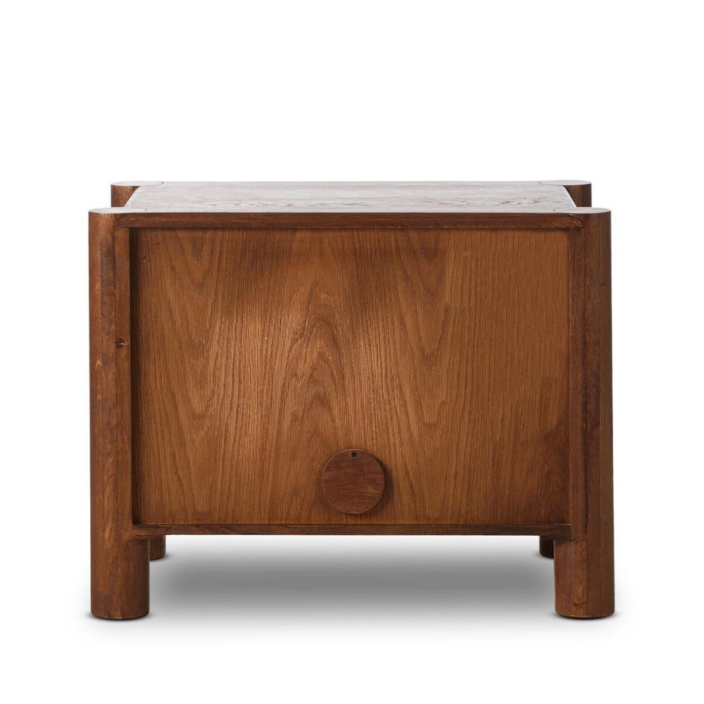 Carved Cocoa Brown Solid Oak Wood 2 Drawer Nightstand 32 inch