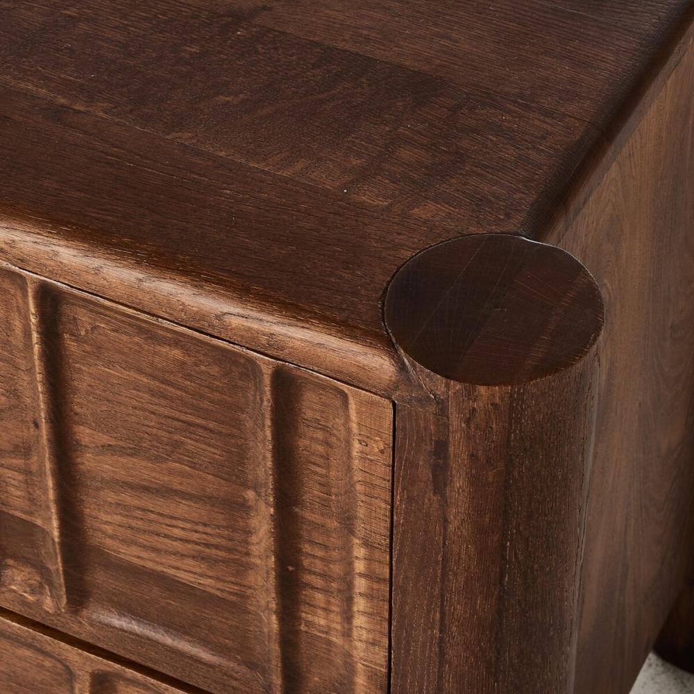 Carved Cocoa Brown Solid Oak Wood 2 Drawer Nightstand 32 inch