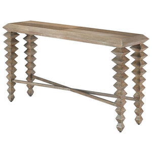 Carved Diamond Legs Oak Wood Console Table 60 inch