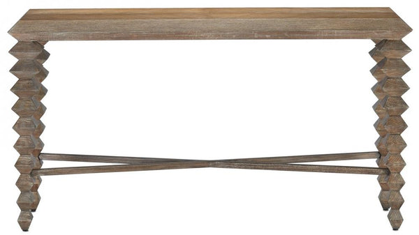 Carved Diamond Legs Oak Wood Console Table 60 inch