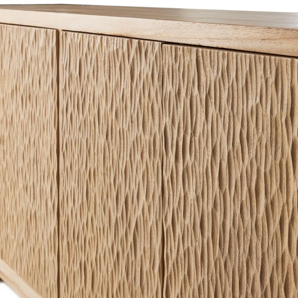 Carved Light Natural Guanacaste Wood Sideboard Storage Cabinet 98 inch