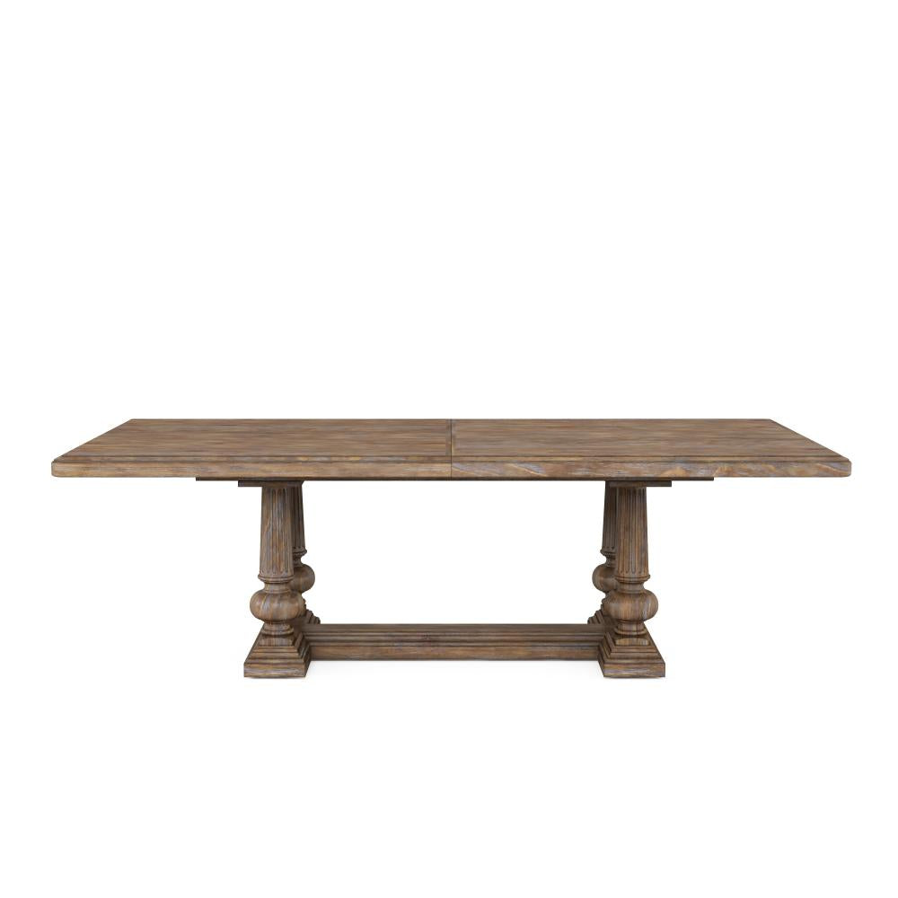 Carved Pedestal Trestle Rectangle Extension Dining Table 96 to 136 inch