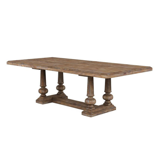 Carved Pedestal Trestle Rectangle Extension Dining Table 96 to 136 inch