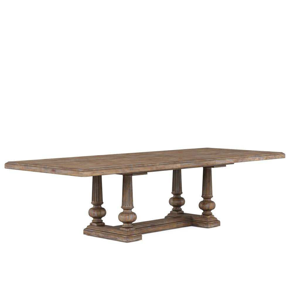 Carved Pedestal Trestle Rectangle Extension Dining Table 96 to 136 inch