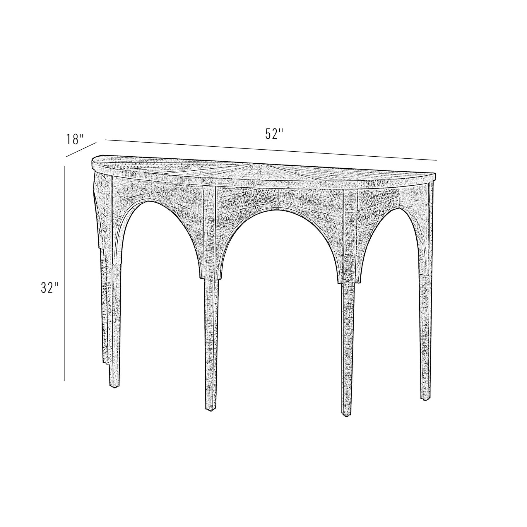 Cathedral Arches Console Table Aged Barrel Brown Finish 52 inch