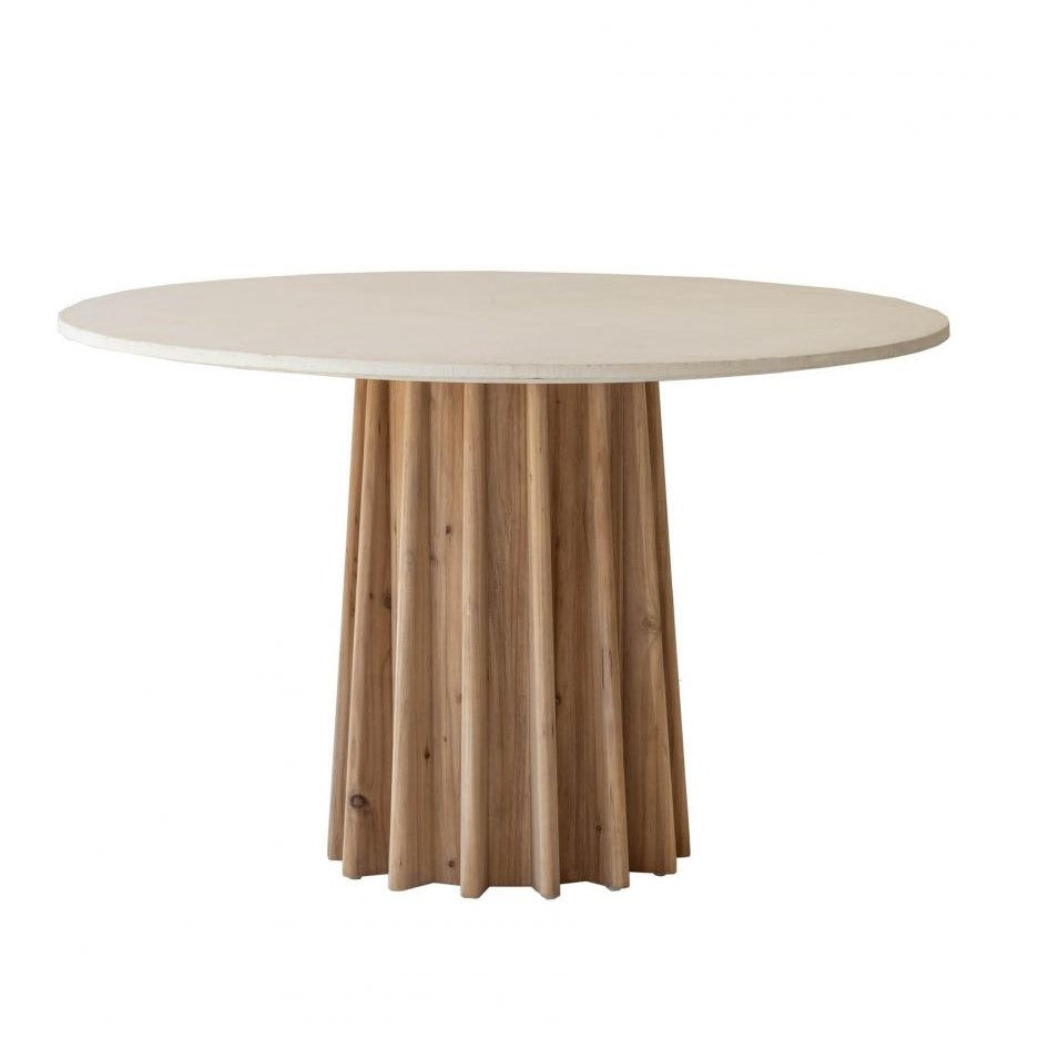 Channel Fluted Pedestal Base Round Dining Table Oak Wood Natural Finis ...