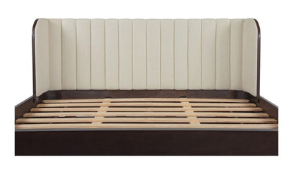 Channel Tufted Cream Fabric Upholstered Curved Wingback Sleigh King Bed Frame Birch Wood