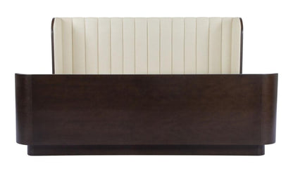 Channel Tufted Cream Fabric Upholstered Curved Wingback Sleigh King Bed Frame Birch Wood