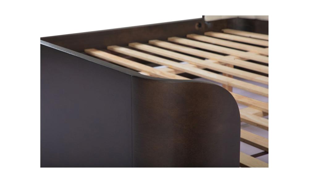 Channel Tufted Cream Fabric Upholstered Curved Wingback Sleigh King Bed Frame Birch Wood