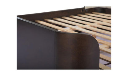 Channel Tufted Cream Fabric Upholstered Curved Wingback Sleigh King Bed Frame Birch Wood