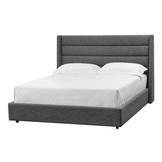 Channel Tufted Dark Grey Fabric Fully Upholstered King Bed Frame