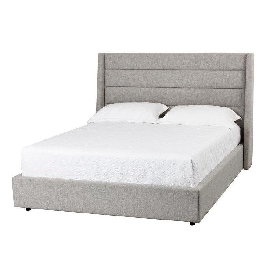 Channel Tufted Grey Fabric Fully Upholstered Queen Bed Frame