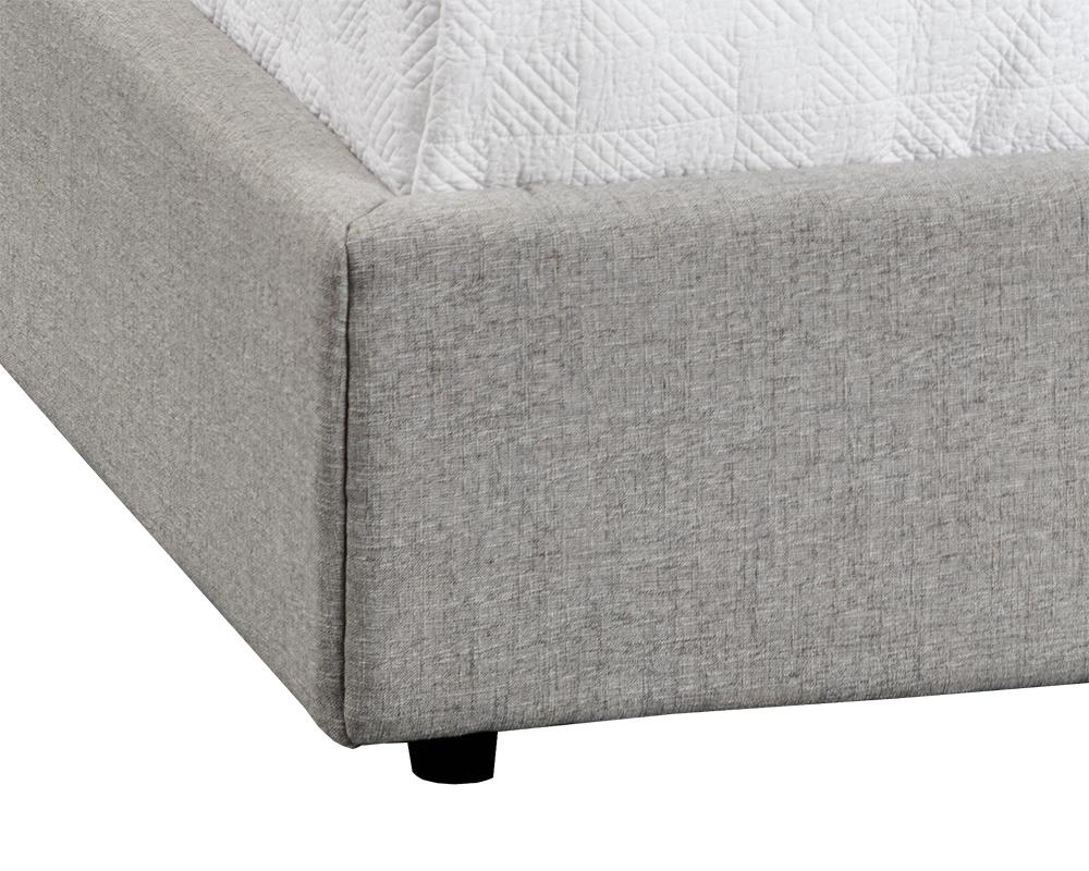 Channel Tufted Grey Fabric Fully Upholstered Queen Bed Frame