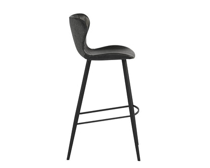 Channel Tufted Grey Faux Leather Bar Stool Black Metal Legs