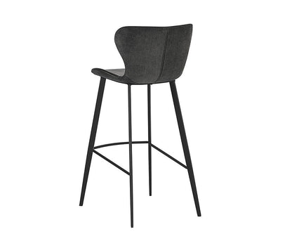 Channel Tufted Grey Faux Leather Bar Stool Black Metal Legs