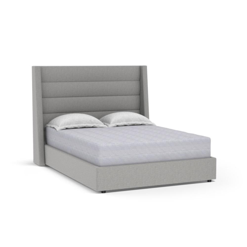 Channel Tufted Grey Performance Fabric Fully Upholstered Queen Bed Frame
