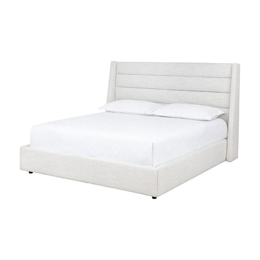 Channel Tufted Pearl White Performance Fabric Fully Upholstered King Bed Frame