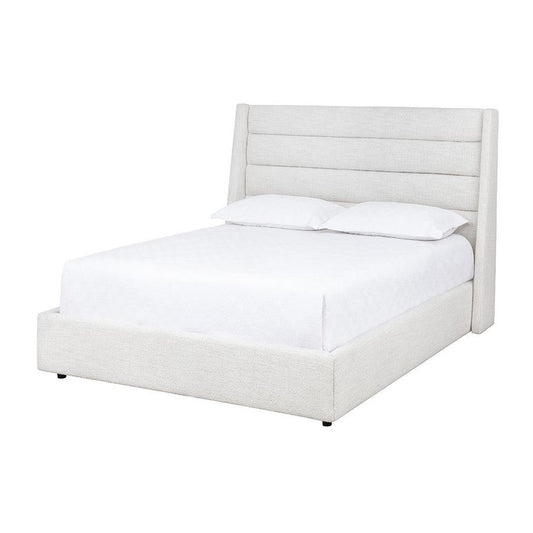 Channel Tufted Pearl White Performance Fabric Fully Upholstered Queen Bed Frame
