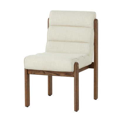 Channel Tufted Performance Linen Armless Dining Chair Solid Oak Wood Frame