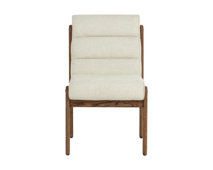 Channel Tufted Performance Linen Armless Dining Chair Solid Oak Wood Frame