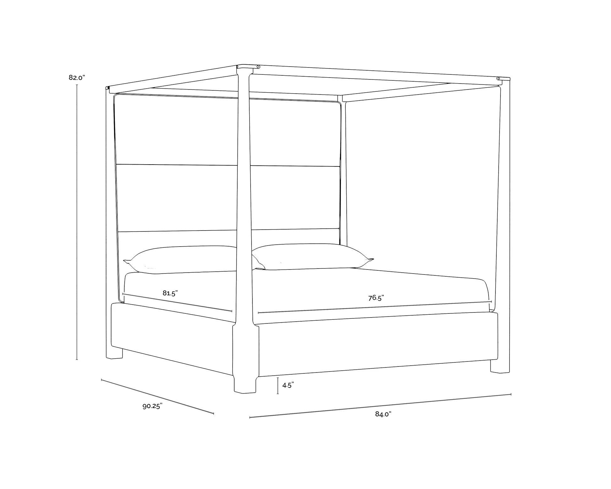 Channel Tufted Taupe Performance Fabric & Grey Solid Oak Wood King Canopy Bed Frame