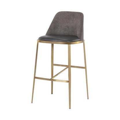 Charcoal Faux Leather & Grey Fabric Bar Stool Brushed Gold Legs