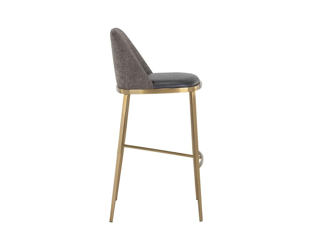 Charcoal Faux Leather & Grey Fabric Bar Stool Brushed Gold Legs