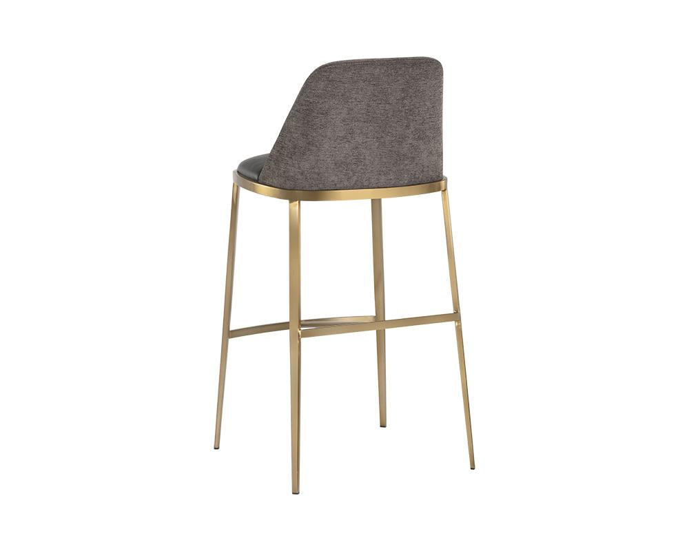 Charcoal Faux Leather & Grey Fabric Bar Stool Brushed Gold Legs