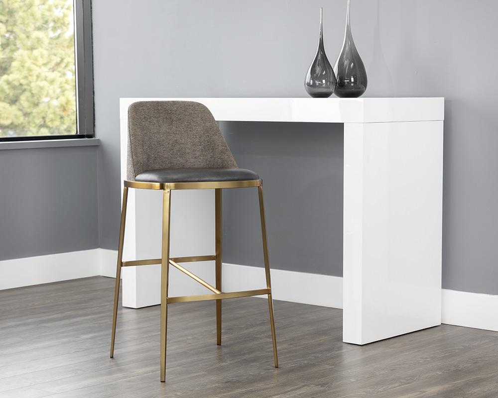 Charcoal Faux Leather & Grey Fabric Bar Stool Brushed Gold Legs