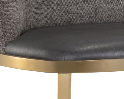 Charcoal Faux Leather & Grey Fabric Bar Stool Brushed Gold Legs