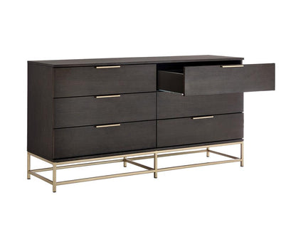 Charcoal Grey & Gold Base 6 Drawer Double Dresser 66 inch