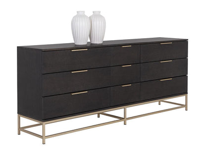 Charcoal Grey & Gold Base 9 Drawer Dresser 84 inch