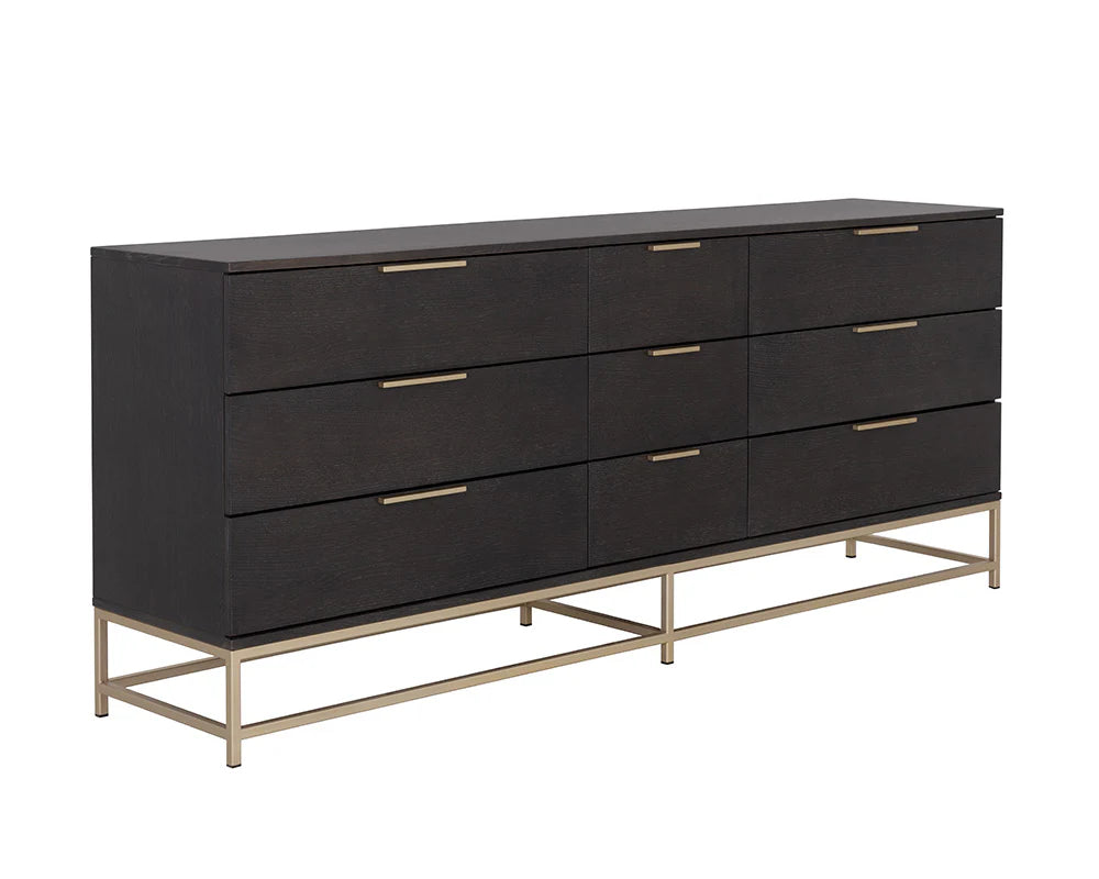 Charcoal Grey & Gold Base 9 Drawer Dresser 84 inch