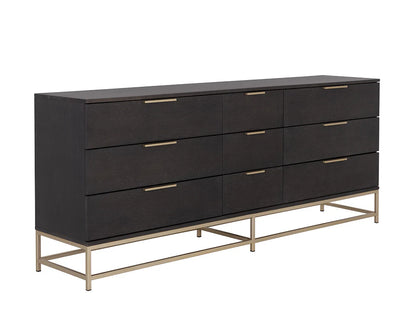 Charcoal Grey & Gold Base 9 Drawer Dresser 84 inch