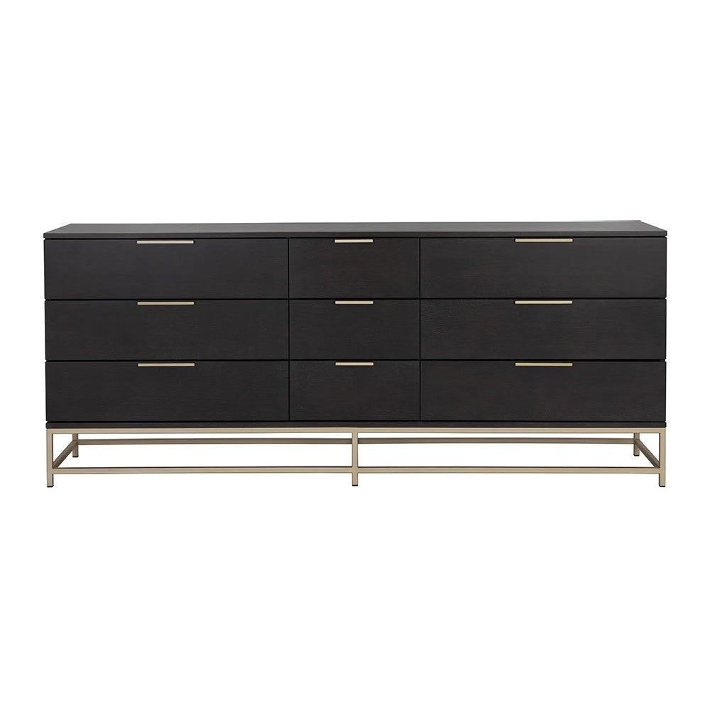 Charcoal Grey & Gold Base 9 Drawer Dresser 84 inch