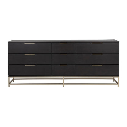 Charcoal Grey & Gold Base 9 Drawer Dresser 84 inch