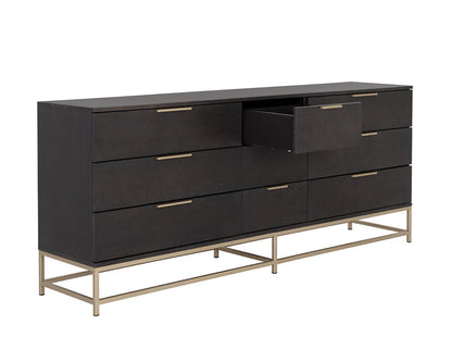 Charcoal Grey & Gold Base 9 Drawer Dresser 84 inch
